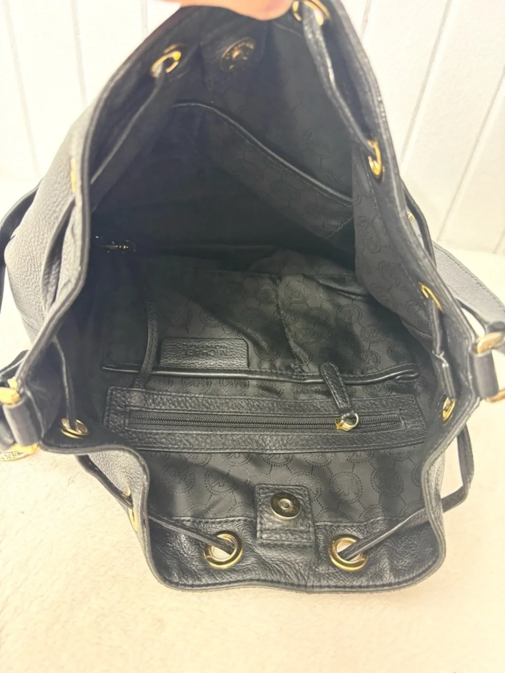 Michael Kors  Black‎ Pebbled Leather Drawstring Hobo with Gold Hardware